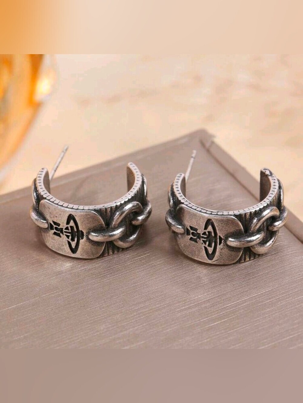 Fashion Jewelry Inspired Antique Silver Orb Chain Hoop Earrings